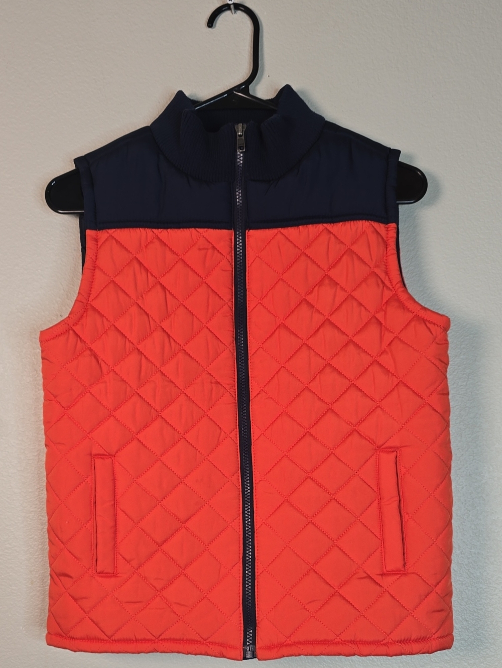 Gymboree Quilted Kids Vest in Bright Orange and Navy  Zip Front Large Youth